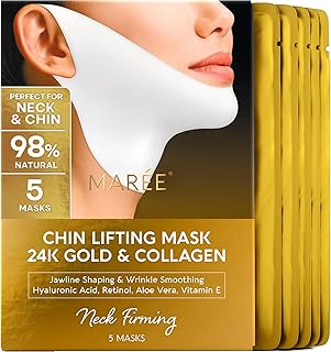 MAREE V Line Lifting Mask - Gold Face Lift Tape &amp; Double Chin Lifting Mask | Collagen mask for neck lifting &amp; tightening, neck wrinkle patches, face lifting tape, chin strap for double chin for women