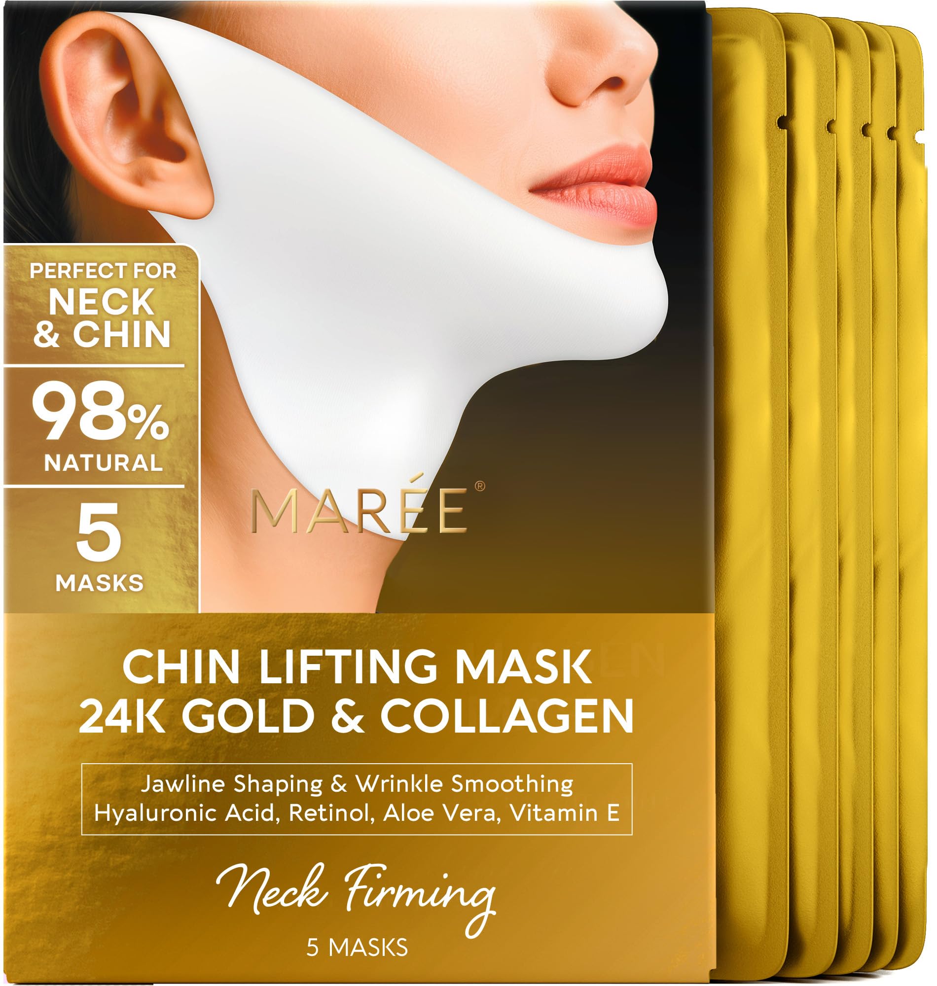 MAREE V Line Lifting Mask - Gold Face Lift Tape &amp; Double Chin Lifting Mask |