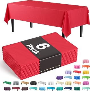Exquisite Red Plastic Table Cloth Disposable 6 Pack - 54 x 108 Inch Rectangle Tablecloth for 6 Foot Tables - Waterproof Table Cover for Party Wedding Birthday Graduation BBQ Catering