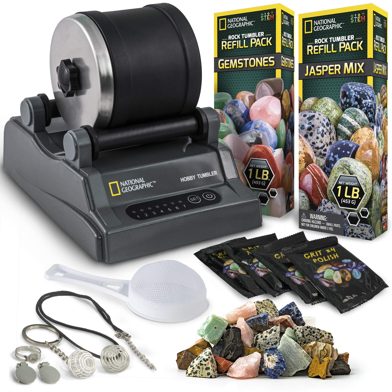 National Geographic Hobby Rock Tumbler Bundle for Kids and Adults | Noise-Reduce