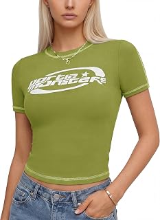 EMMIOL Summer Tops Baby Graphic Tees for Women Y2K Clothing Sewing Short Sleeve Logo Graphic Tee