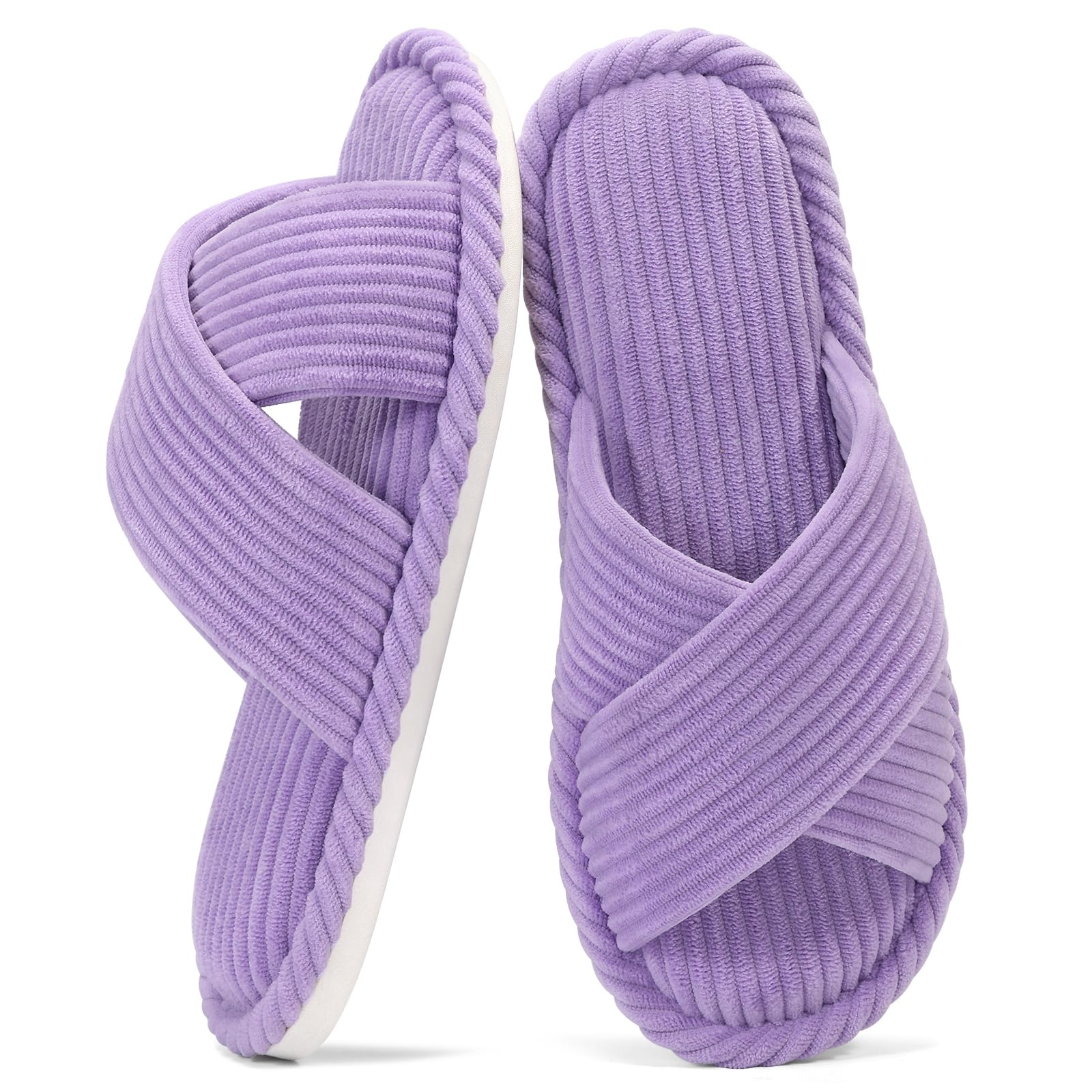 Evshine Corduroy Memory Foam Slippers for Women Cozy Open Toe House Shoes