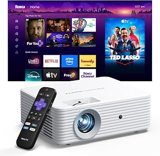 ELEPHAS Roku TV Smart Projector with Wi-Fi and Bluetooth | Built-in Roku TV, Works with Alexa & Google Home, Dolby Audio, Portable Mini Projector for Bedroom, Outdoor