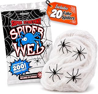 Kangaroo 200 sq. Ft Fake Spider Webs with 20 Fake Spiders for Decorations | Spiderweb Webbing Halloween Cobwebs Decor - Scary Halloween Decor Indoor Outdoor Party Wall, Graveyard Decoration Props