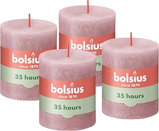 Bolsius Rustic Pillar Candle, Antique Rose, Pack of 4, Long Burn Time 35 Hours, Home Candle, Interior Decoration, Unscented Natural Vegan Wax, Palm Oil Free, 8 x 7 cm