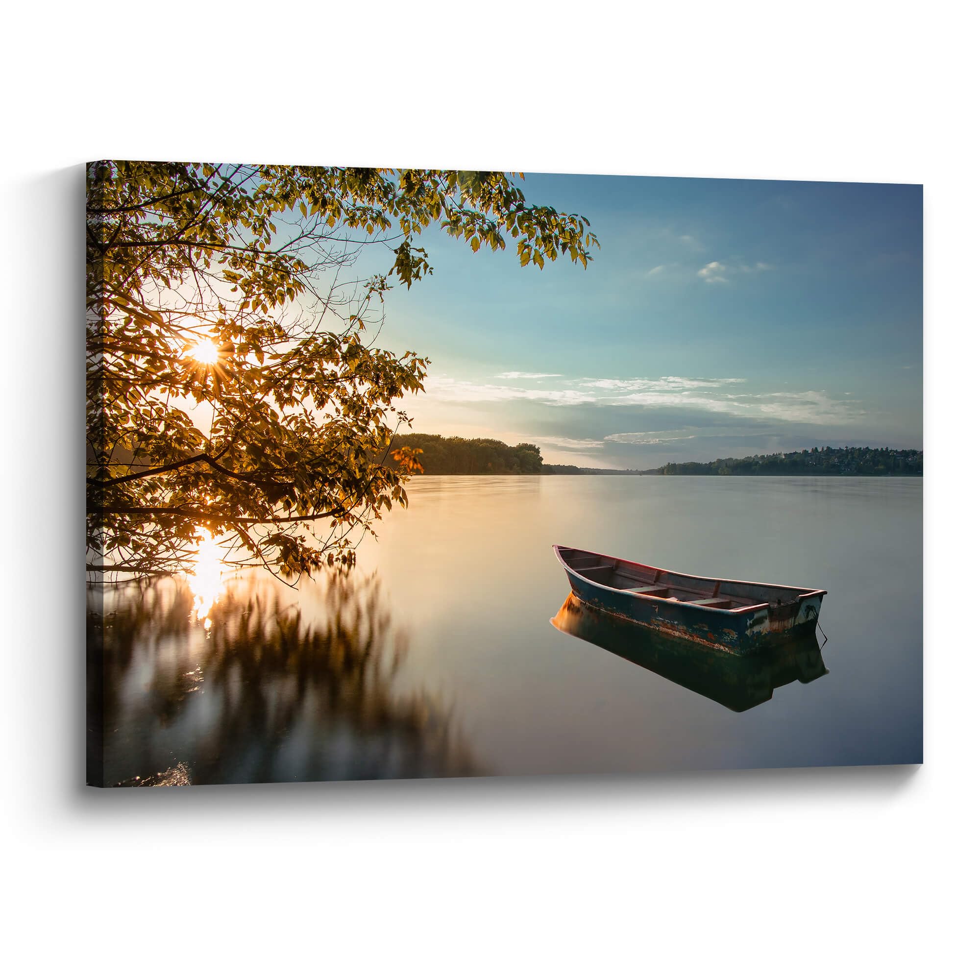 the stream design Lake Landscape Canvas Wall Art: Sunset Nature Scenery Picture 