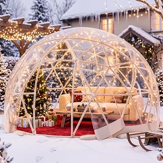 BETISEF 10FT Garden Dome Tent, Clear Outdoor Bubble Shelter with 360° View | Geodesic Greenhouse with Waterproof PVC Cover, Ventilated Window for Backyard, Patio, Party, Quick-Connect Assembly, White