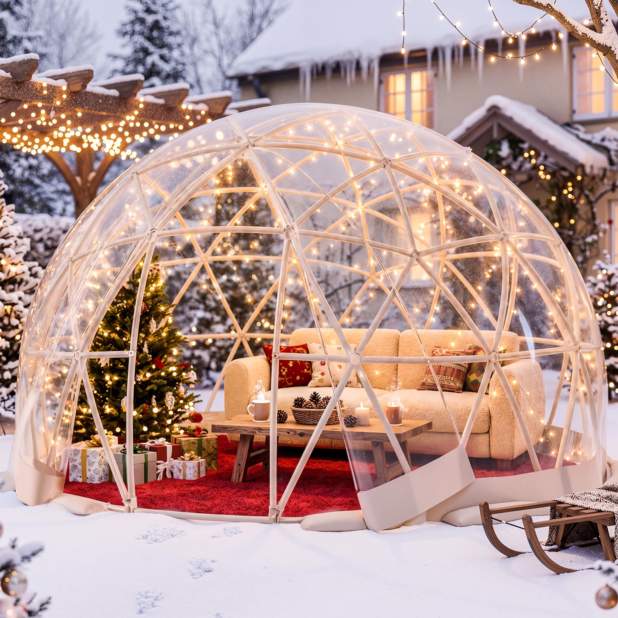 BETISEF 10FT Garden Dome Tent, Clear Outdoor Bubble Shelter with 360° View | Geo