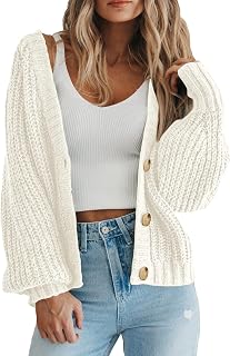 PRETTYGARDEN Women's Chunky Knit Open Front Sweater Long Sleeve Button Loose Short Cardigan Outerwear Coats