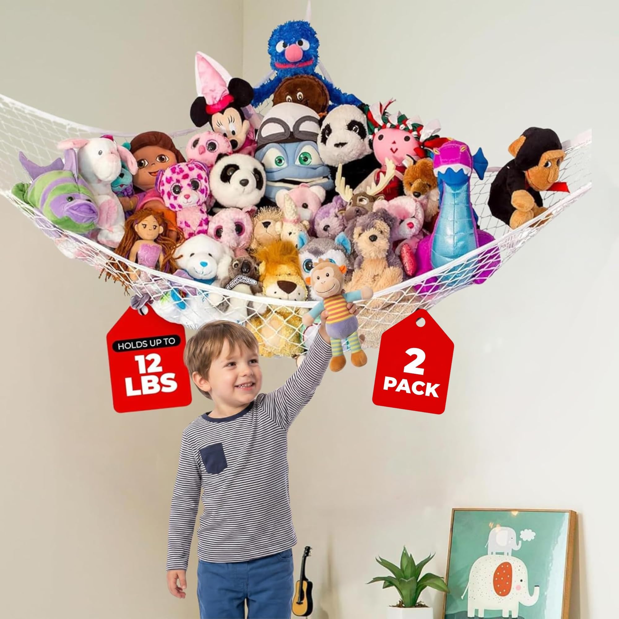 Stuffed Animal Hammock 2 Pack | Corner Stuffed Animal Storage &amp; Plushie Net 