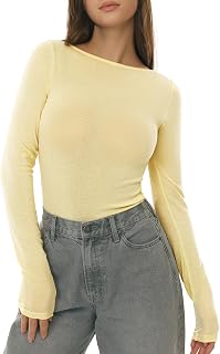 Women's Merino Wool Blend Shirts Boat Neck Long Sleeve Tops Fitted Basic Tee Cozy Embrace Collection
