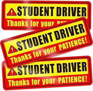 Student Driver Magnet for Car, 3 Pack Movable Car Bumper Magnet Sticker | 9.5 x 3.2 Inch, Weatherproof and Reusable, High Reflectivity Be Patient Reflective Signs for Learners, Red and Yellow