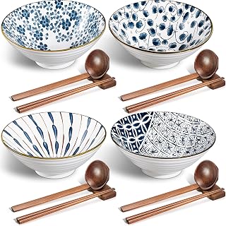 Geiserailie 40oz Ceramic Japanese Ramen Bowls Set of 4, Classic Style