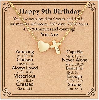 Happy 7th-21th Birthday Necklace Gifts, 14K Gold Plated Necklace Religious Christian Jewelry for Her 16+3 Inches