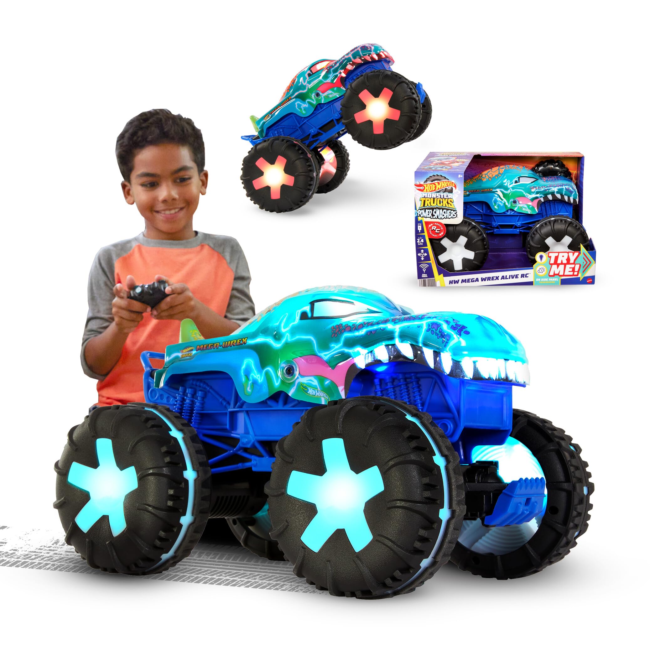 Hot Wheels Monster Trucks Mega-Wrex Alive RC, Remote-Control Toy | Large RC Toy 