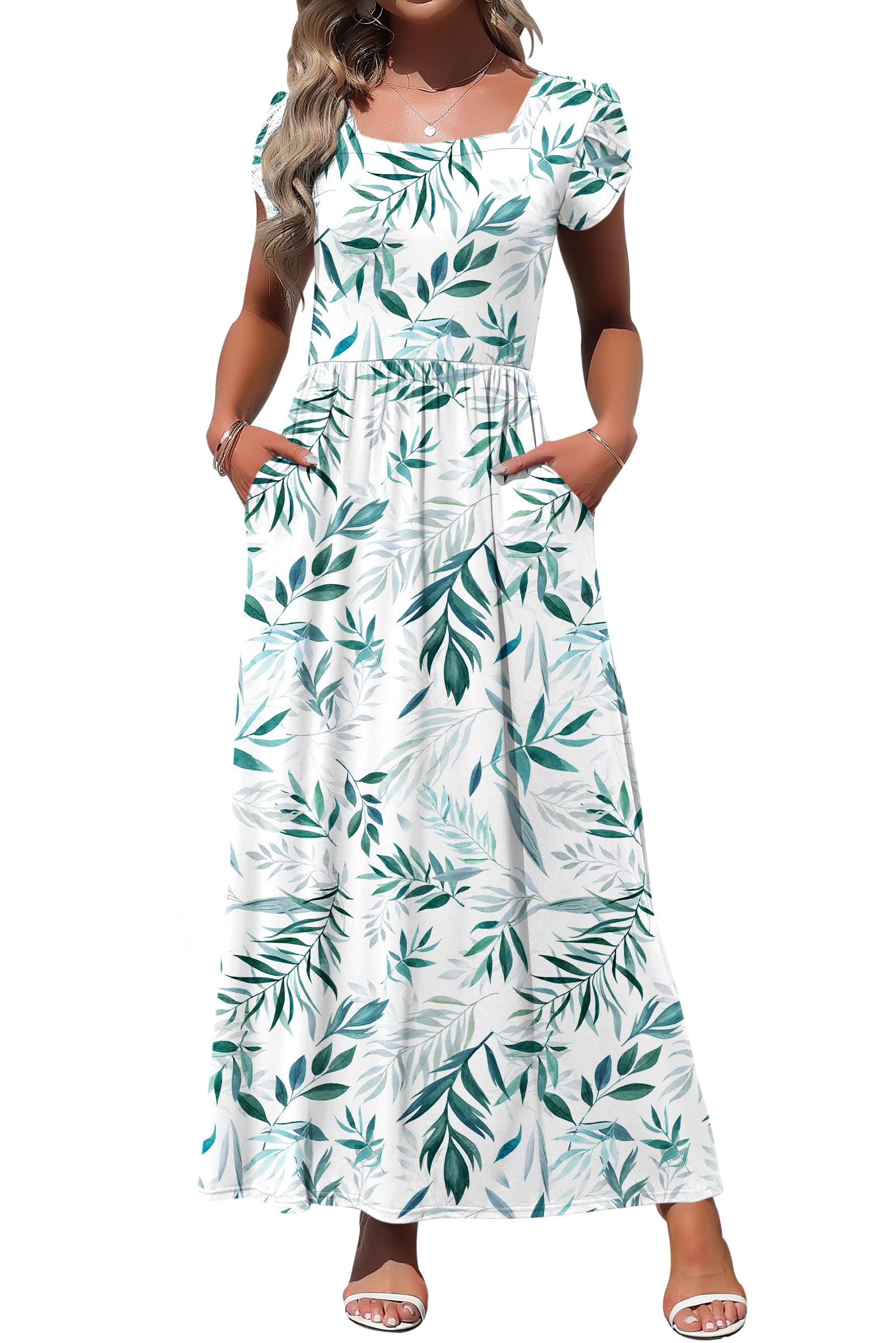 MOLERANI Women's Square Neck Maxi Dresses Petal Sleeve Summer Long Dress