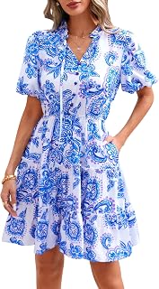 BTFBM Women Summer Floral Short Dresses V Neck Short Sleeve Tiered Ruffle Boho Swing Dress A-Line Mini Dresses