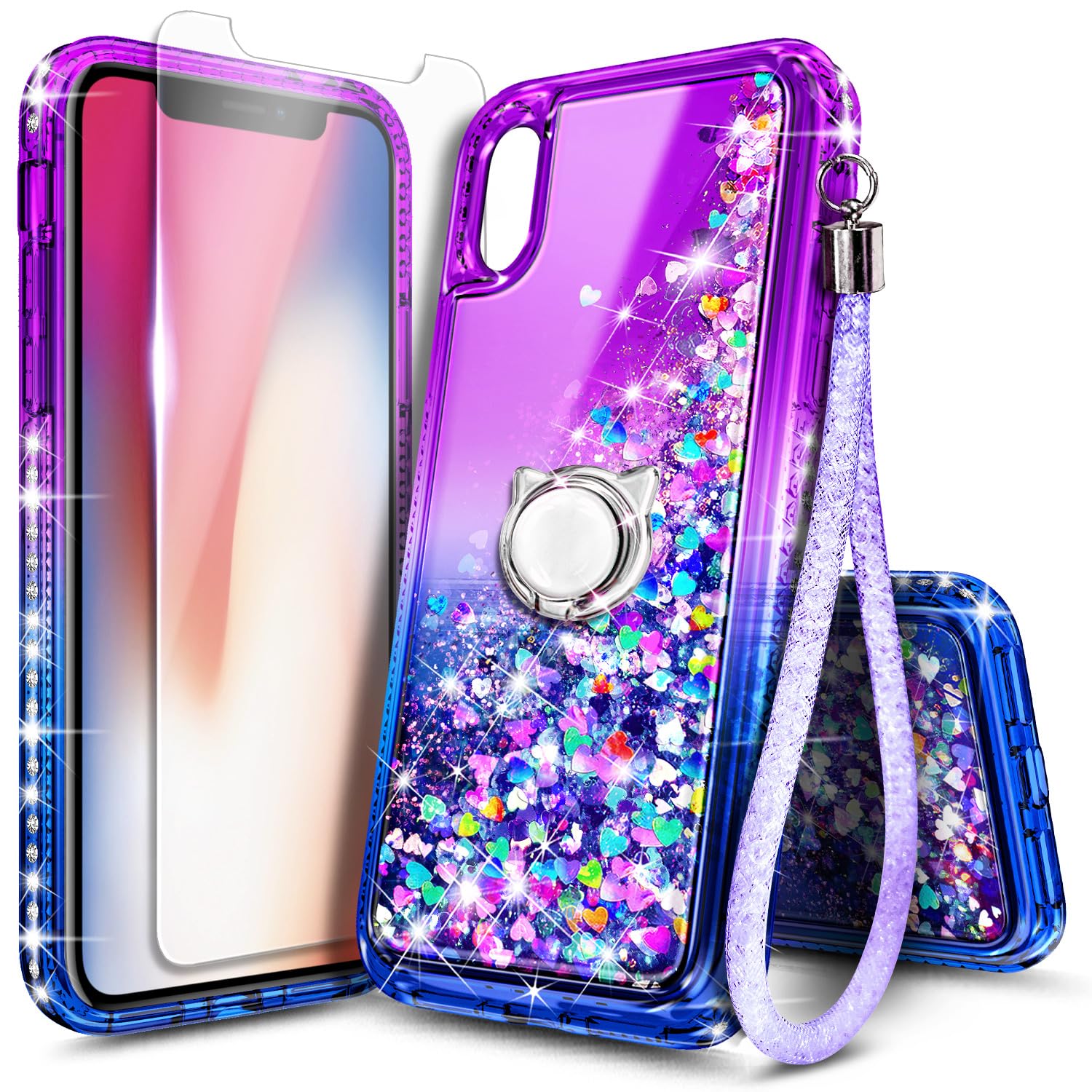 NGB Designed for iPhone Xs Max Case, Cute Liquid Glitter, Purple/Blue