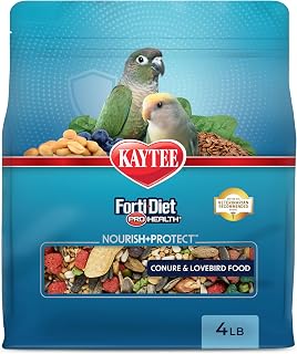Kaytee Forti-Diet Pro Health Nourish+Protect Conure & Lovebird Food, 4 lb | Balanced digestion. Conure food with prebiotics and probiotics. Parrot food, antioxidants, omega-3s