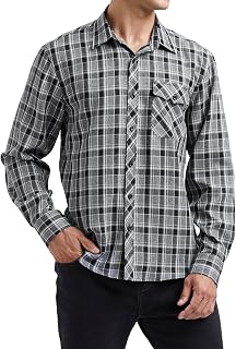 HISDERN Men's Long Sleeve Plaid Shirt Casual Plaid Flannel Shirts with 2 Pockets Regular Fit with Buttons