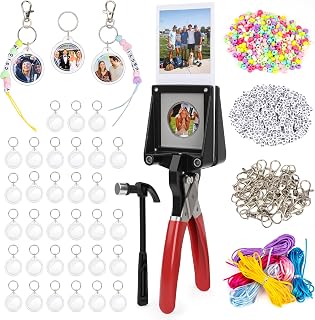 64 PCS Handling Keychain Photo Cutter Making Kit With 35mm Circle Cutter | For Button Maker 32 Acrylic Keychains 1100 Beads Diy Photobooth Keychain Cutter Wedding Birthday Favors Party Gifts