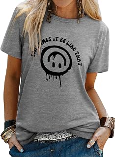WIEIYM Women's T-Shirts Round Neck Short Sleeve T-Shirt Rainbow Graphic Summer T-Shirts Good Vibes Letter Print T-Shirts Casual Tops