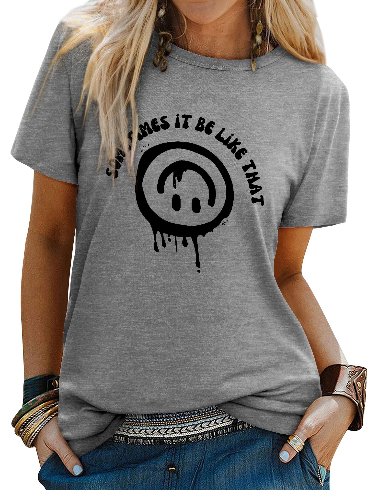 WIEIYM Women's T-Shirts Round Neck Short Sleeve T-Shirt Rainbow Graphic Summer T
