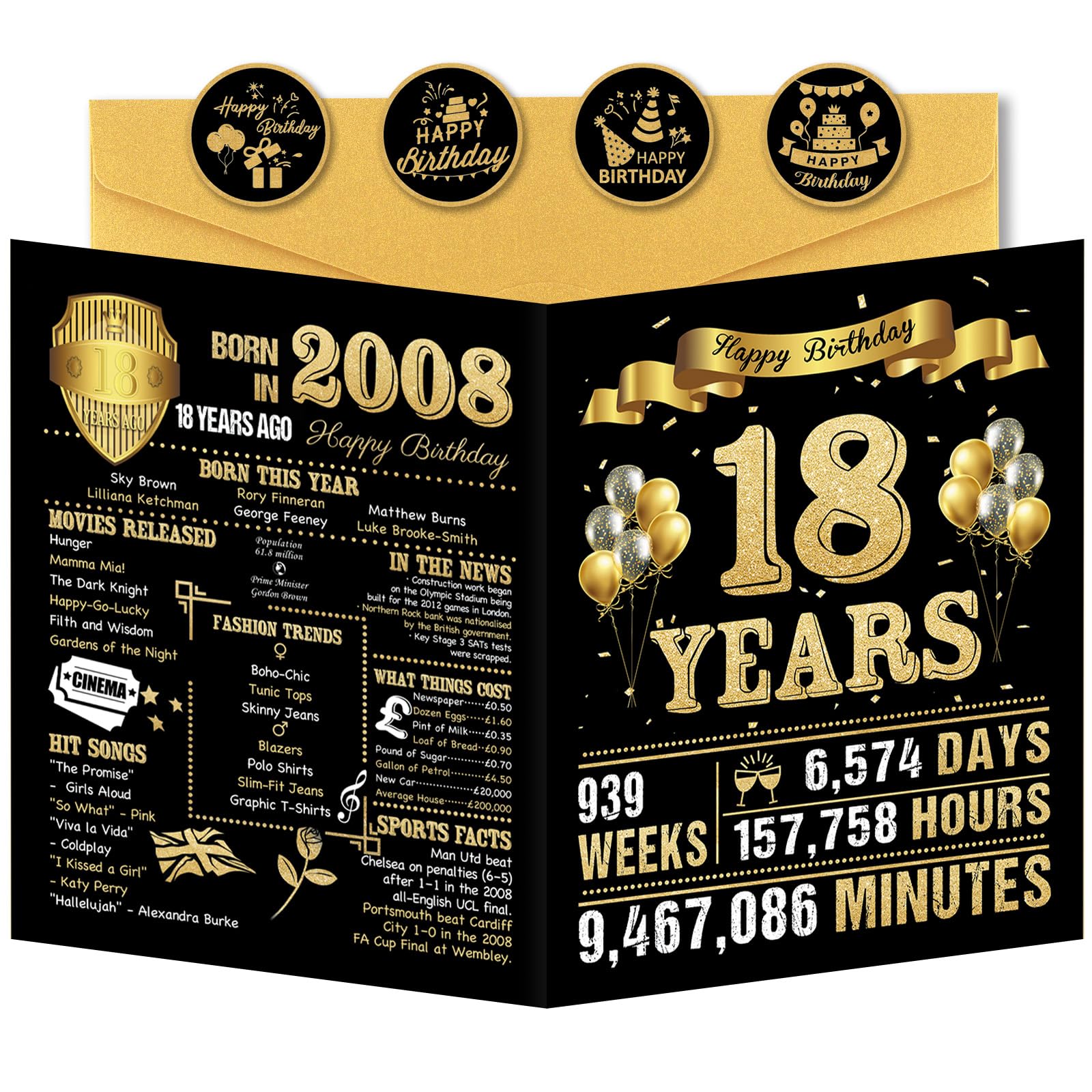 Benjia 18th Birthday Greeting Cards for Boys Girls Born in 2008 UK Bday Card wit