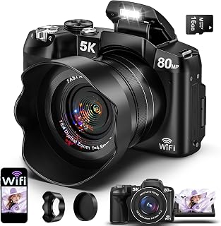 Cameras for Photography 5K Digital Camera WiFi 80MP UHD Autofocus Vlogging | 5K Camera for YouTube, Fast Autofocus, Travel Video Camara Beginner, 3" 270° Flip Screen, 18X Zoom, Memory Card, Lens Hood