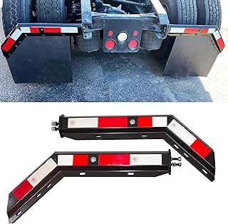 Angled Spring Loaded Mudflap Hanger 1-1/8" Bolt Spacing fit for Semi Trucks | 2 Pack Black Mud Flap Bracket Holder Set, 30" Length, with Reflective Tapes, Fit for Freightliner Kenworth Peterbilt Vol/vo