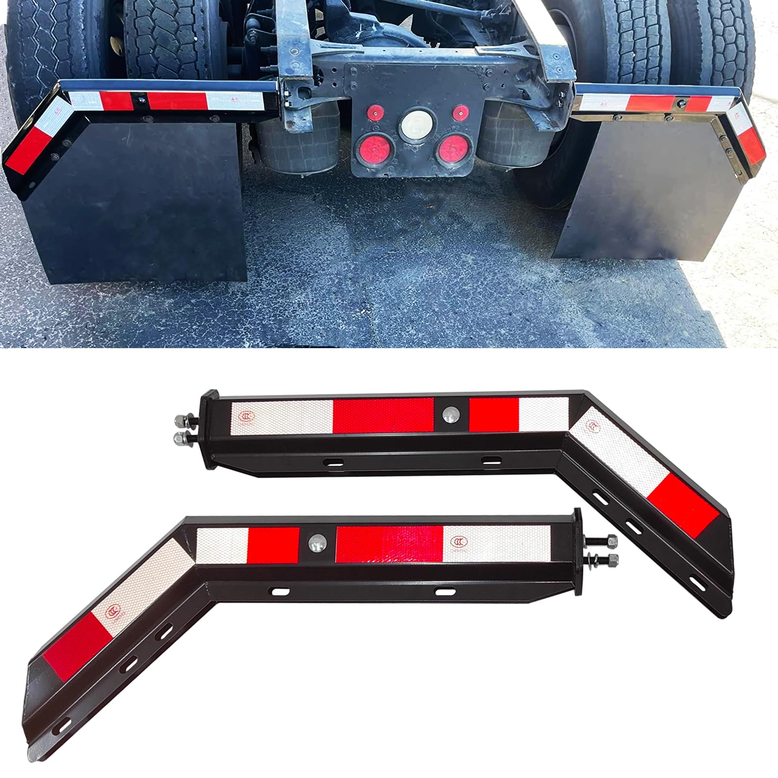 Angled Spring Loaded Mudflap Hanger 1-1/8" Bolt Spacing fit for Semi Trucks | 2 