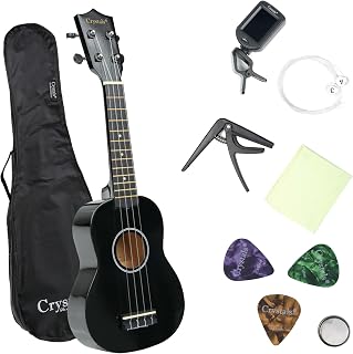 Crystals 21" Soprano Ukulele for Beginners - Perfect for Kids & Adults, with Gig Bag, Felt Pick & Spare Strings - Ideal for Learning & Fun - Lightweight Black Ukulele