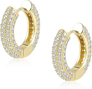 ALEXCRAFT 14K Earrings Star Gold Silver Hoop Earrings Small with Zirconia Golden Earrings Women's Gift for Women Girlfriend Mum Girls