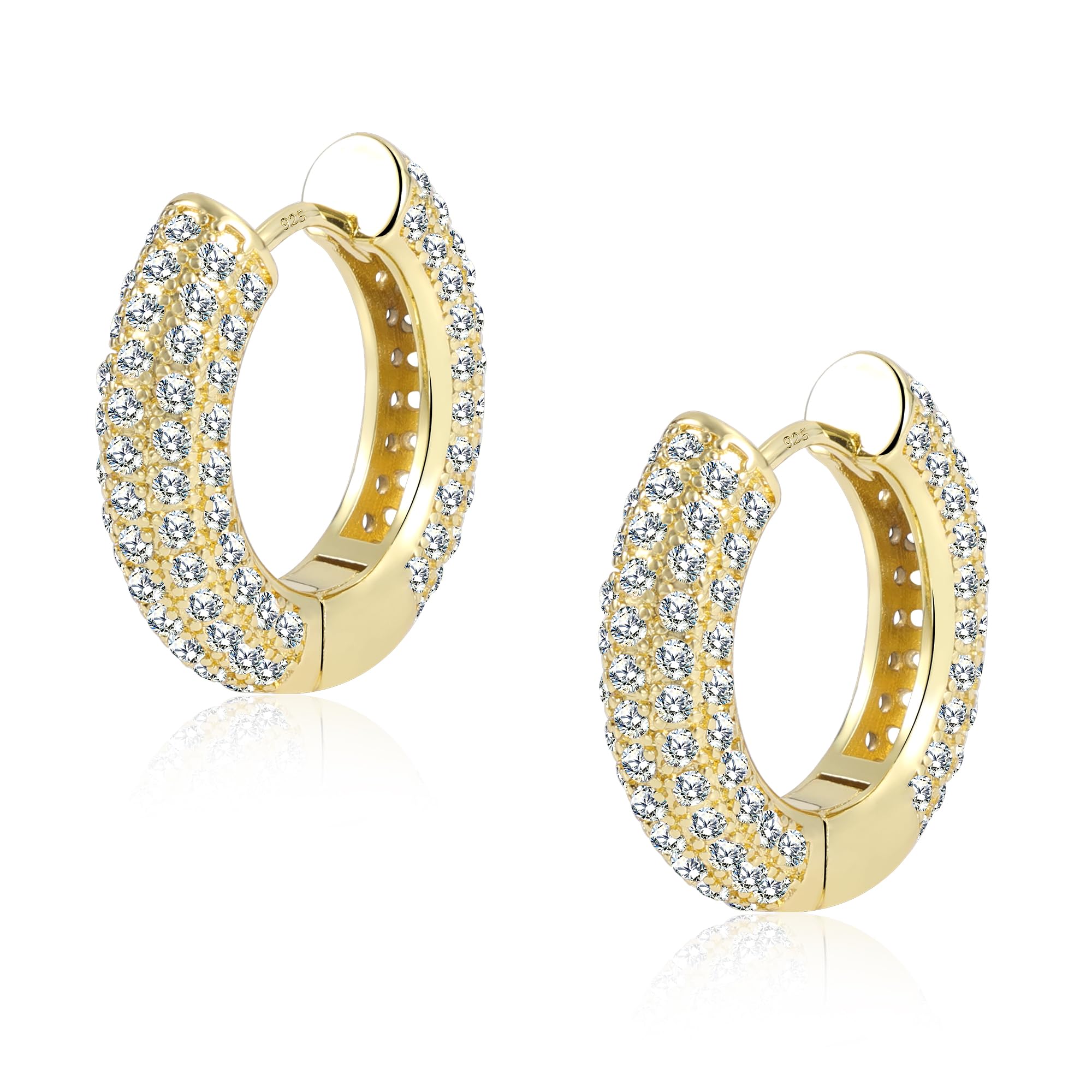 ALEXCRAFT 14K Earrings Star Gold Silver Hoop Earrings Small with Zirconia Golden