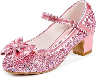 LAURMOSA Princess Shoes High Heels Toddler Girls Dress Shoes Cute Bowknot Sparkle Mary Jane Flower Girls Wedding Birthday Party Prom for Little Big Kids