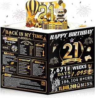 21st Birthday Card for Girl Boy Son Daughter, Big Pop Up 21st Birthday Cards for Grandson Granddaughter, Back In 2005 Funny 21 Year Old Birthday Decorations