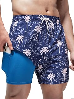 Arcweg Mens Boys Swimming Trunks Swim Shorts with Liner Compression 2 in 1 Quick Dry Elastic Surfing Shorts with