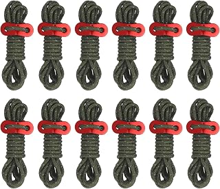 4mm Tent Ropes 12 Pack 6.6ft Reflective Guyline Cord Tie Down Rope Paracord Cord Camping Rope with Red Aluminum Cord Adjuster for Camping Hiking Tent Olive Green