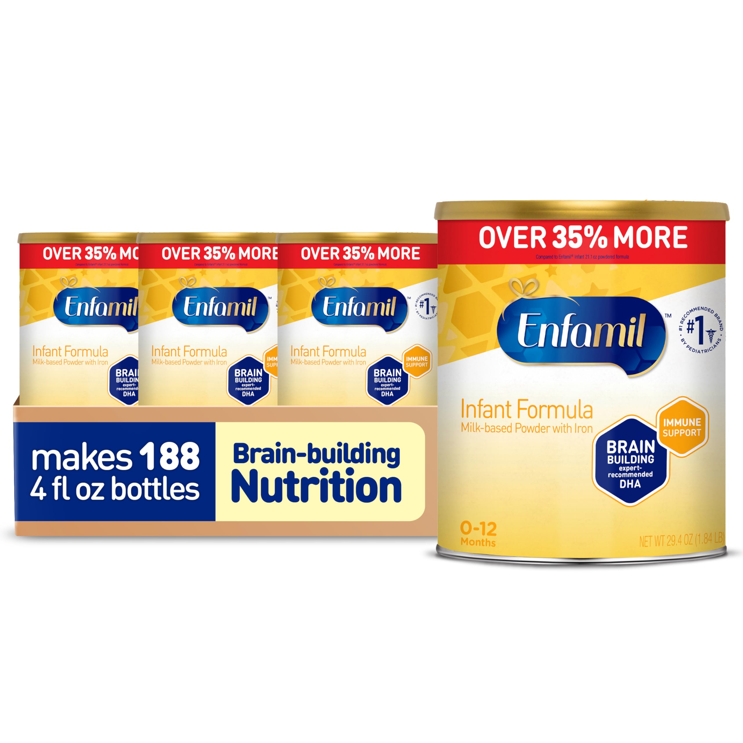 Enfamil Infant Formula, Milk-Based Baby Formula, 29.4 Oz, 4 CT | Iron-fortified 