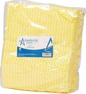 andarta - Yellow J-Dish Cloths - Pack of 50 (35 x 42cm) - Versatile Cleaning Cloths for Kitchens, Bathrooms and General Areas - Absorbent, Quick-Drying, Washable and Lightweight