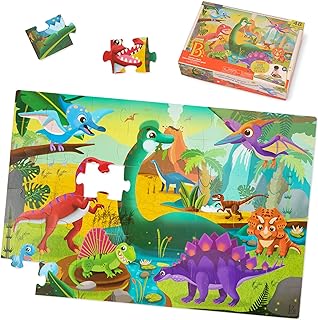 B. toys Gigantic Jigsaw Dinosaur, 48 Pieces, 2 x 3 Ft, Tiles, Puzzle | Large prehistoric with 48 thick, durable pieces and colorful dinosaur artwork; 24 x 36 inches assembled, Tiles; 3+ Years
