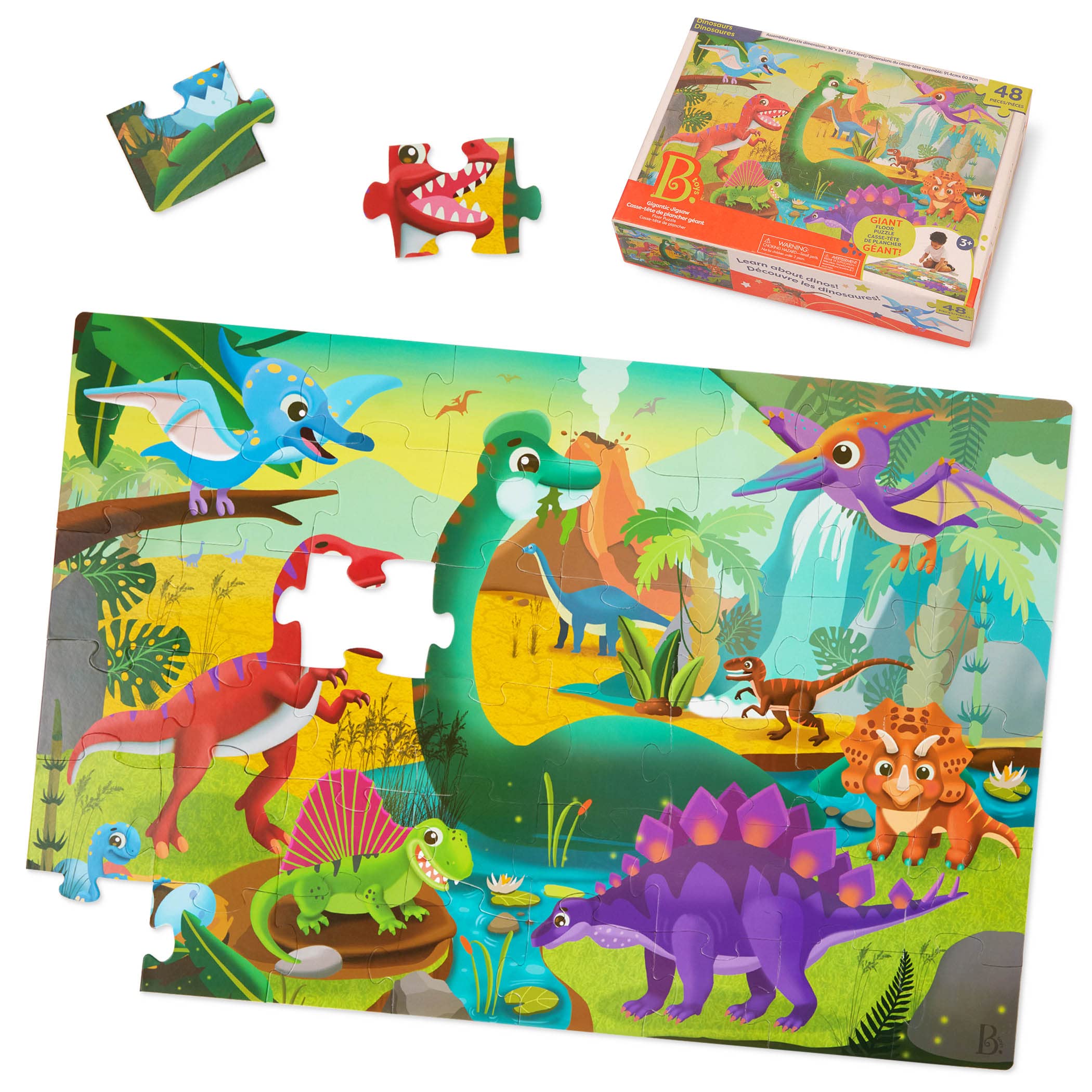 B. toys Gigantic Jigsaw Dinosaur, 48 Pieces, 2 x 3 Ft, Tiles, Puzzle | Large pre