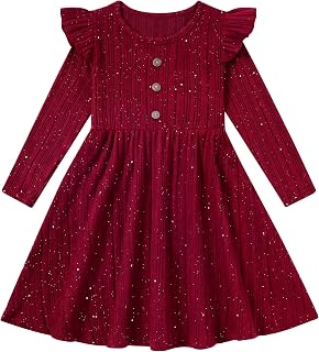 Toddler Girls Fall Dress Long Sleeve A-Line Sparkle Party Outfit 2-6T