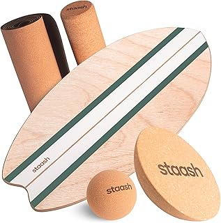 STAASH Balance Board Bois 5 Pièces avec Tapis – Planche d'Équilibre 39 cm