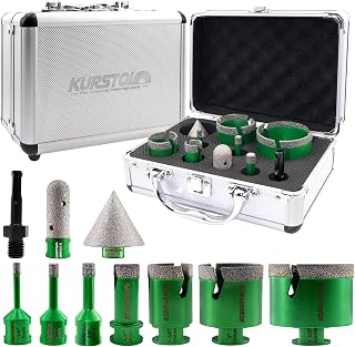 Tile Hole Saw Kit - 7pcs Diamond Core Drill Bits 6/8/10/20/35/50/65mm+4/5" Milling Finger Bit+2" Beveling Chamfer Bit+SDS Shank to 5/8"-11 Thread for Porcelain Ceramic Marble Granite