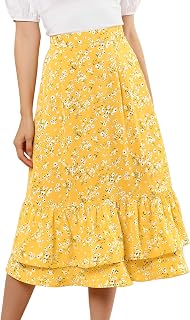 Allegra K Women's Printed Skirt Chiffon Ruffle Tiered Flowy Midi Skirts