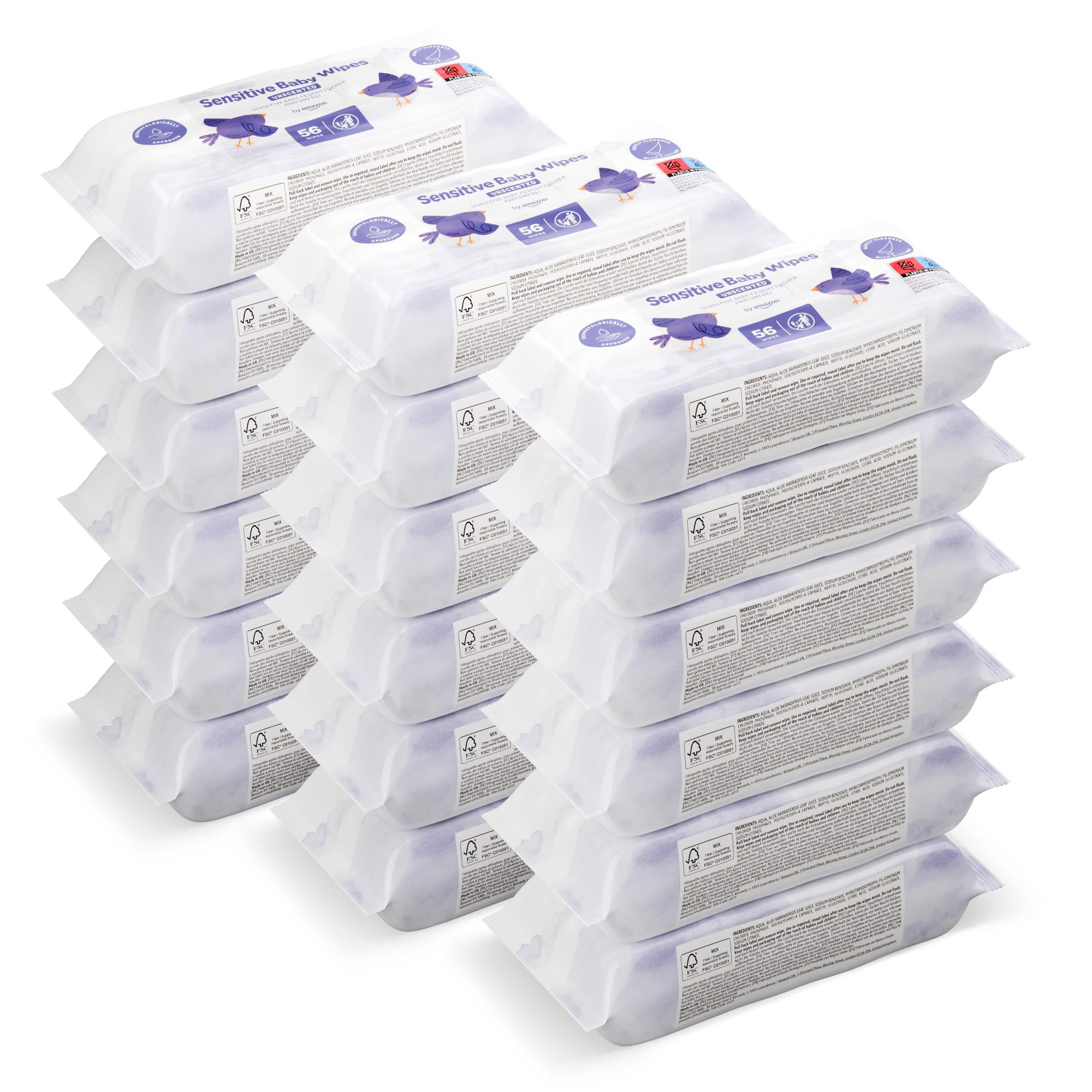 by Amazon Sensitive Baby Wipes 1008 Wipes, Unscented, 18 Pack of 56