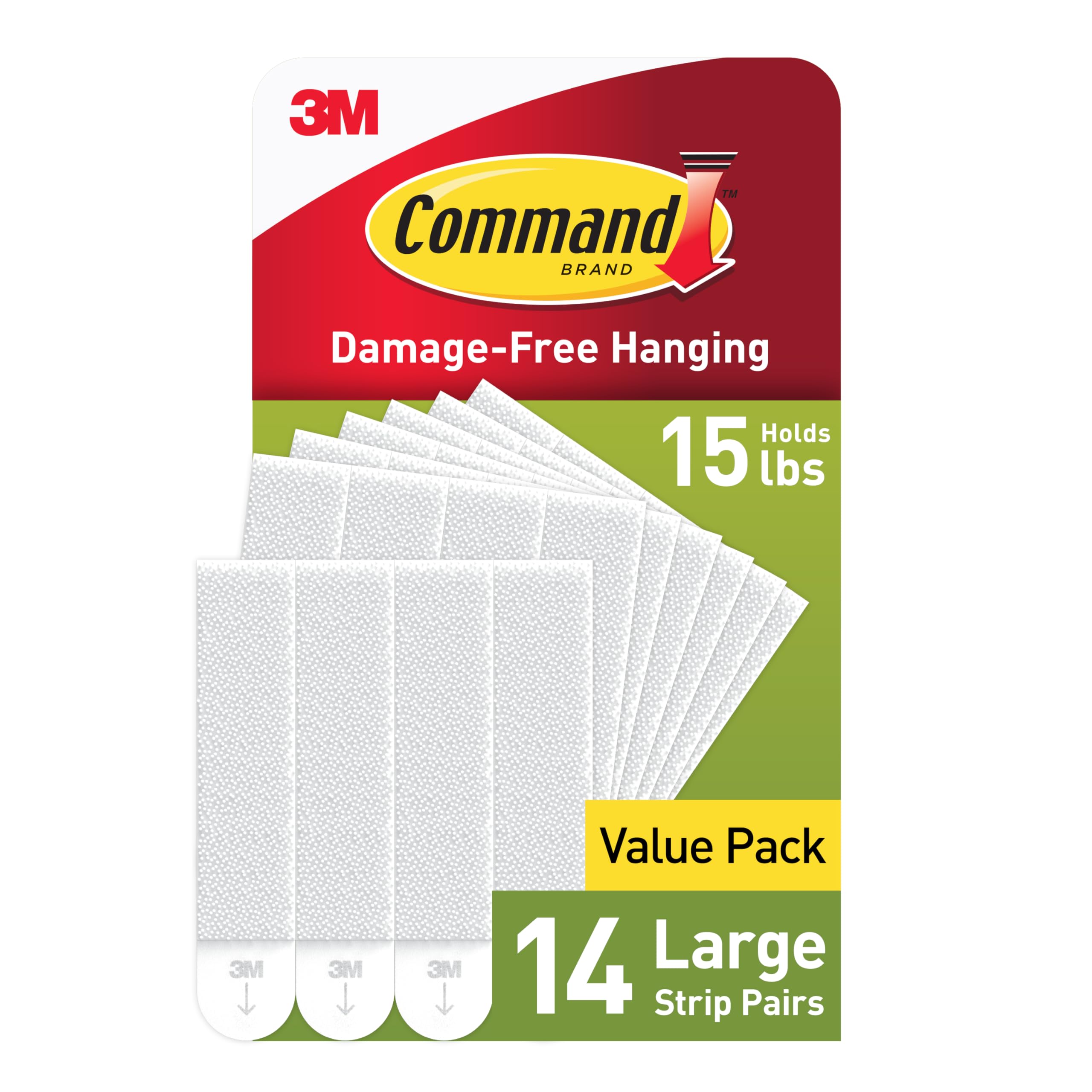 Command Large (15 lb) Picture Hanging Strips, 14 Pairs (28 Strips | White Pictur