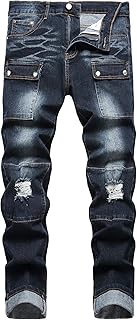 Men's Slim Fit Stretch Jeans Ripped Skinny Jeans for Men, Fashion Straight Leg Comfort Flex Waist Cargo Denim Pants