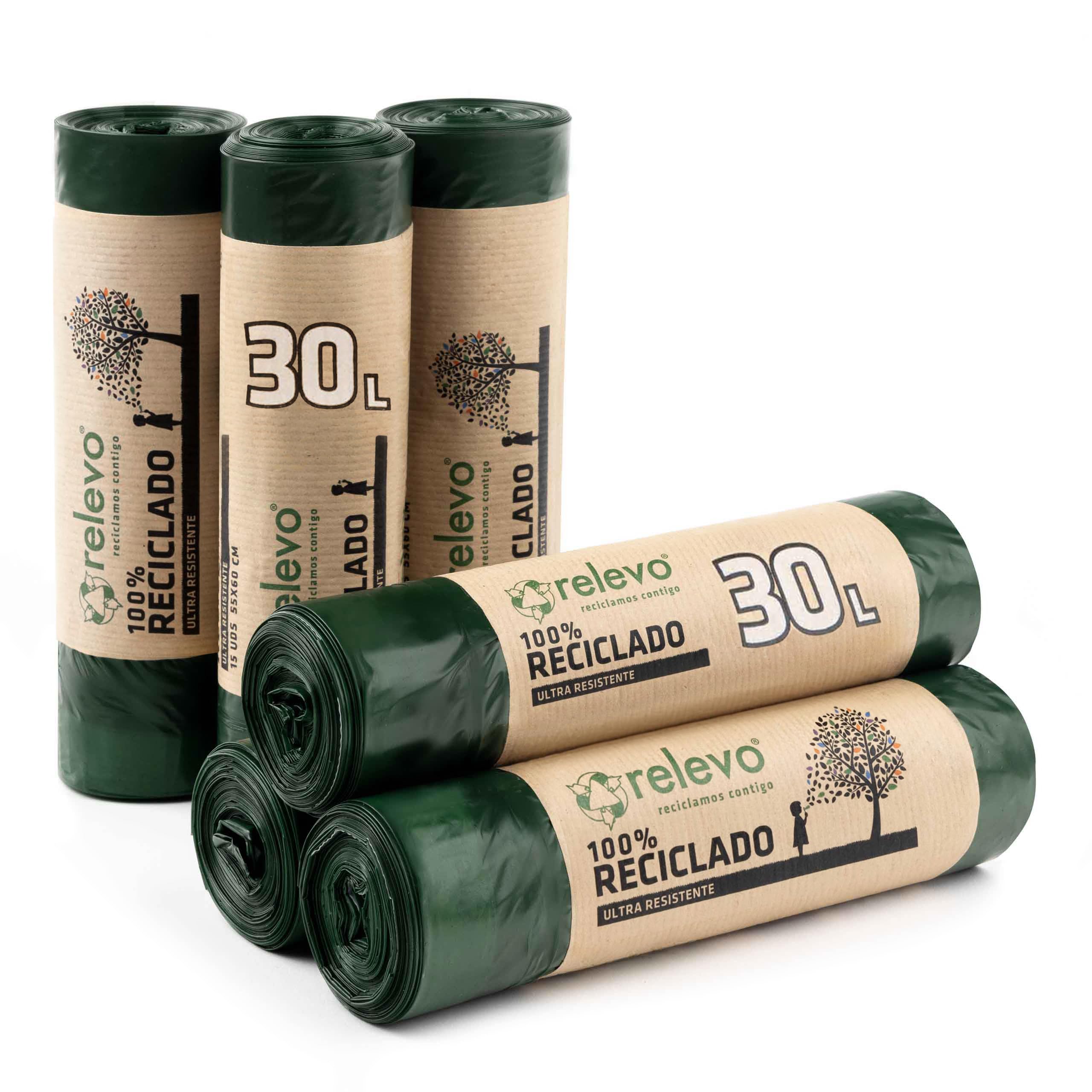Relevo 30 Litre Bin Bags – Made from 100% Recycled Material. Green Bin Bags 30L 